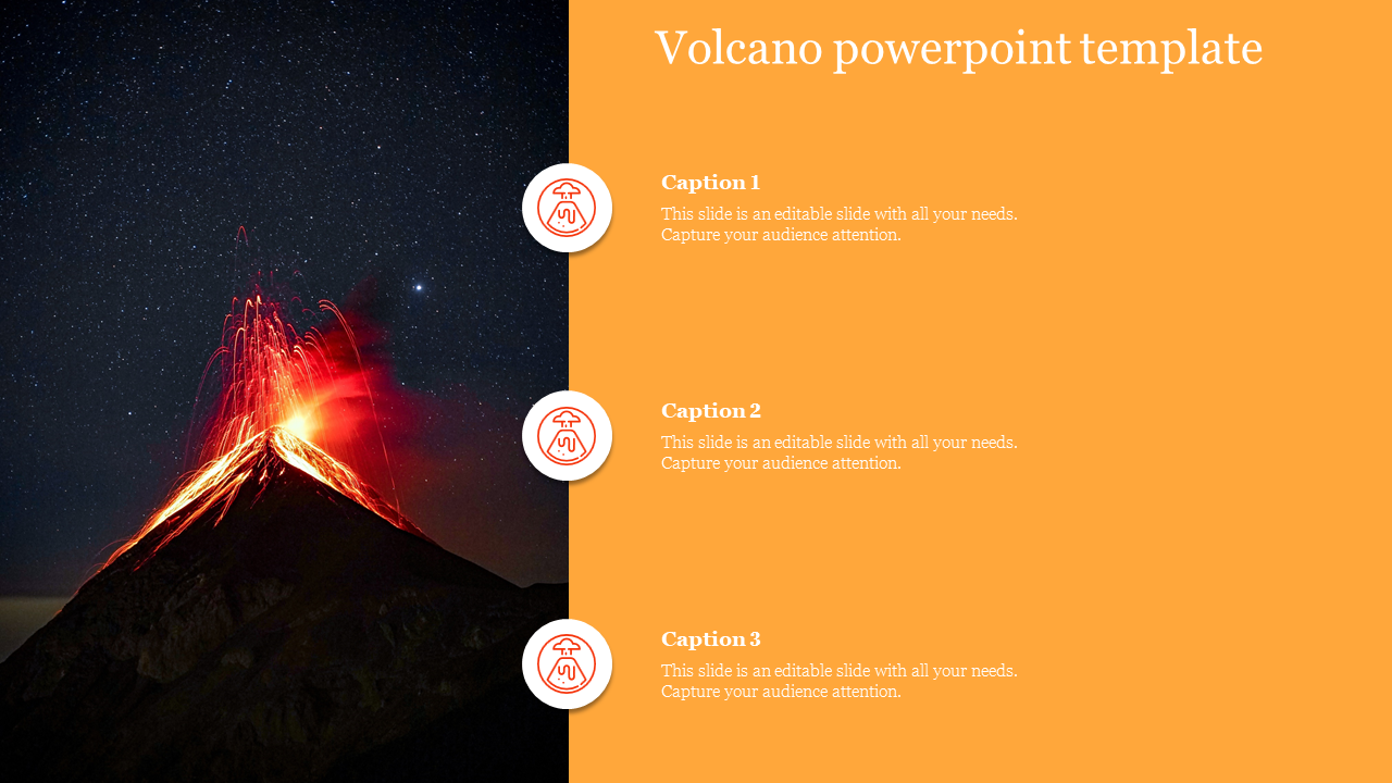 Editable Volcano PowerPoint Template For Presentation